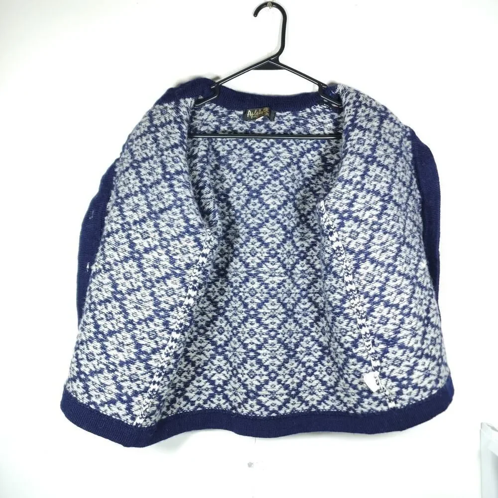 Apleks Women's Sz XS 100% Wool Blue Fair Isle Nordic Design Cardigan Sweater - Picture 5 of 10